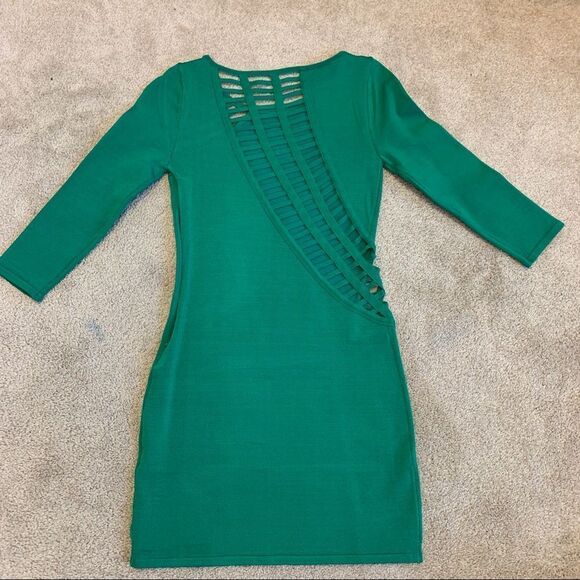 Bebe green caged cutout stretch bandage dress Sz M - Picture 4 of 13